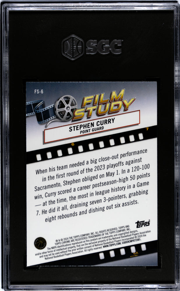 2023-24 Topps Chrome #FS-6 Stephen Curry Film Study Blue Basketball Refractor SGC 10