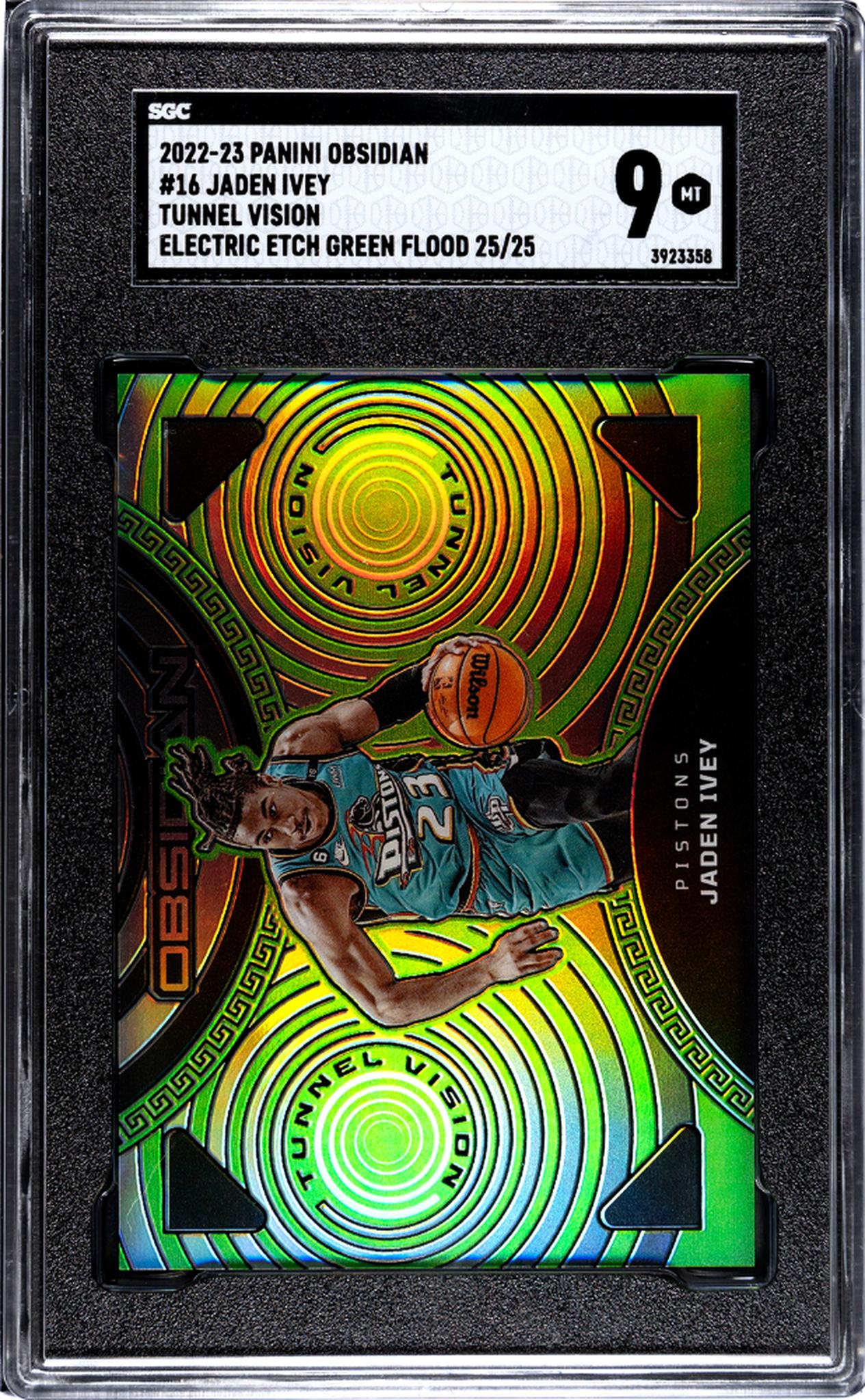 2022-23 Panini Obsidian #16 Jaden Ivey Tunnel Vision Electric Etch Green Flood 25/25 SGC 9