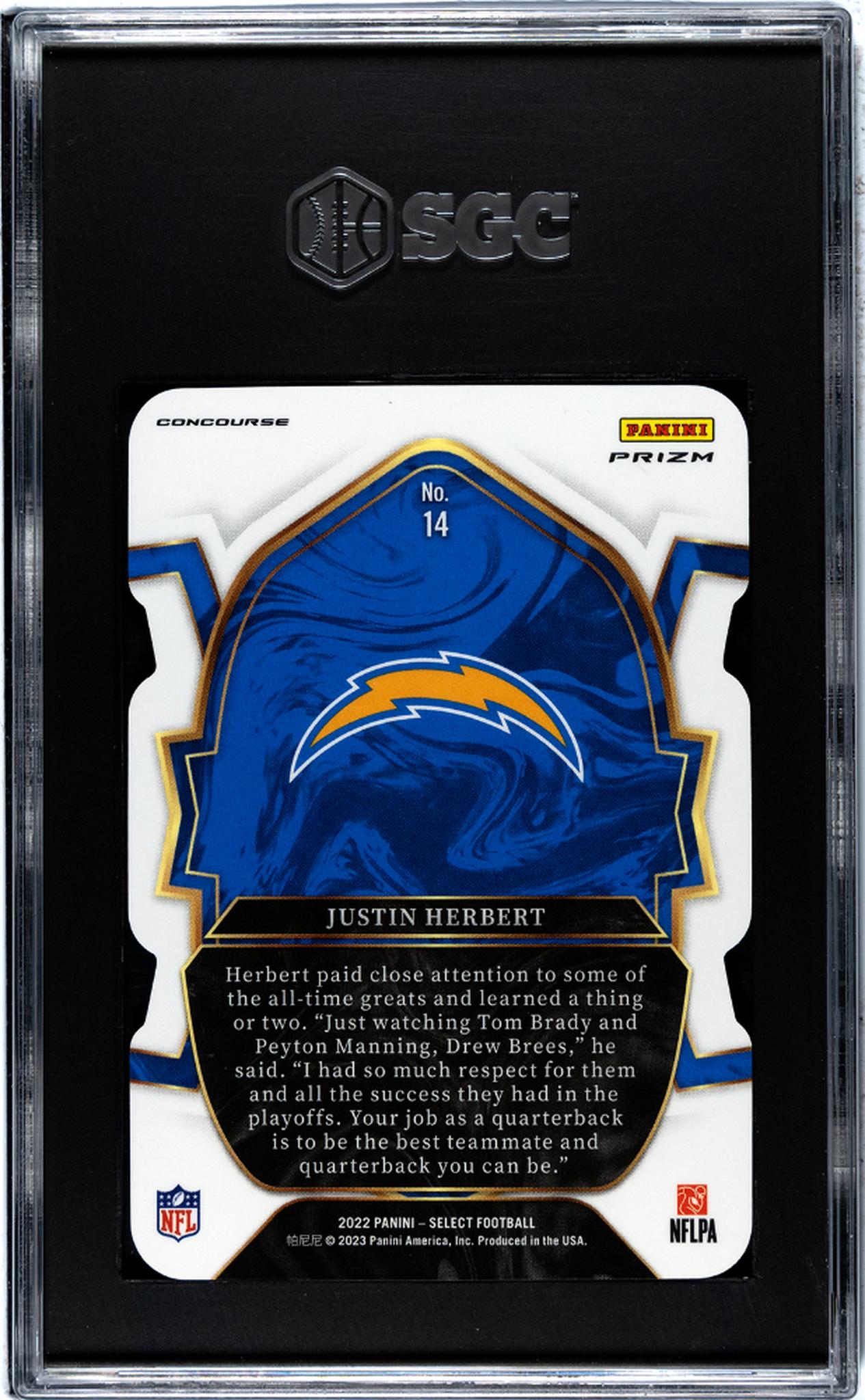 2022 Panini Select Black/Red Justin Herbert #14 Die-Cut Prizm SGC 8