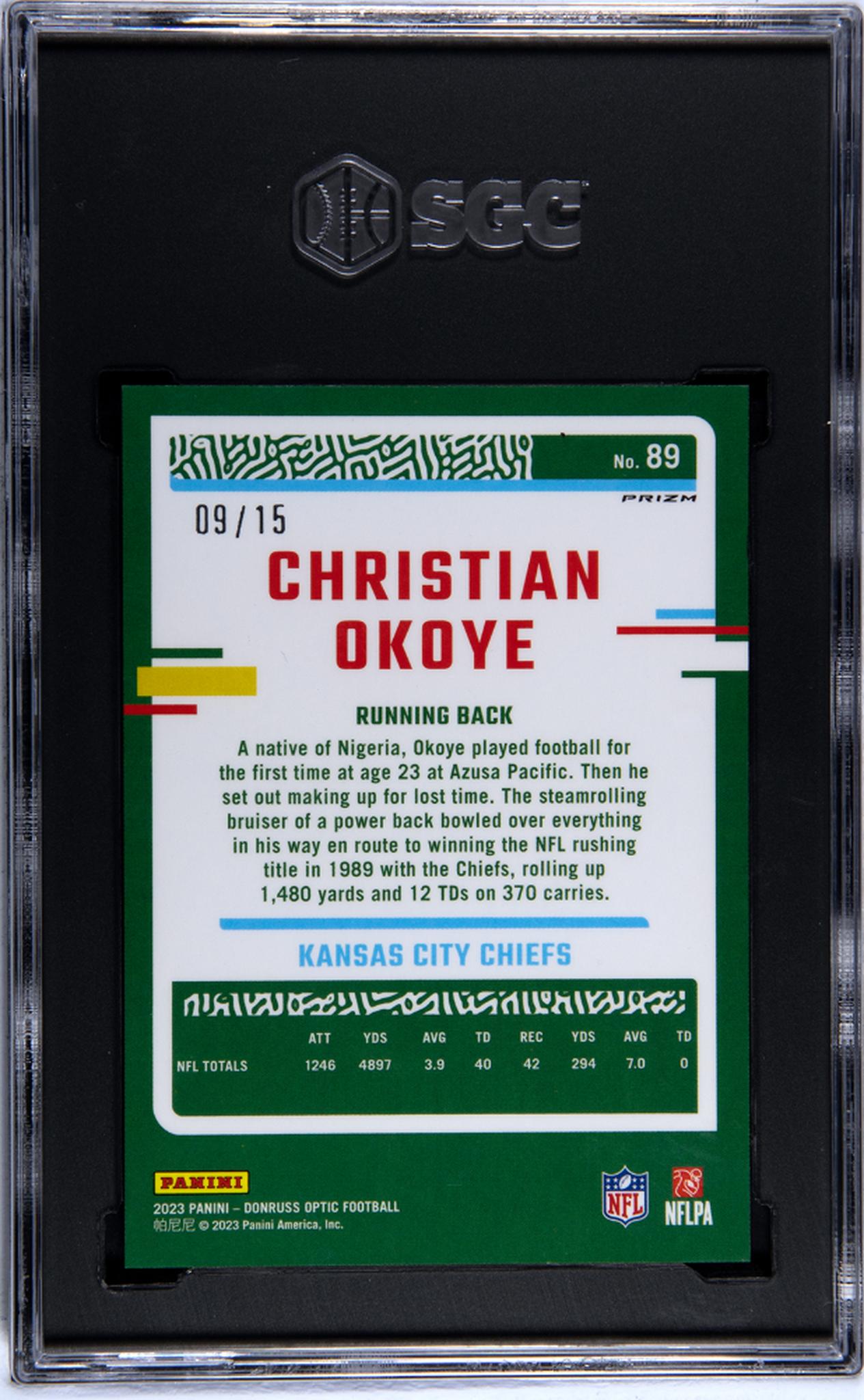 2023 Panini Donruss Optic Christian Okoye #89 /15 SGC 9.5