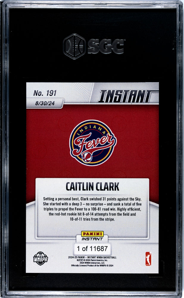 2024-25 Panini Instant Caitlin Clark #191 RC /11687 SGC 10