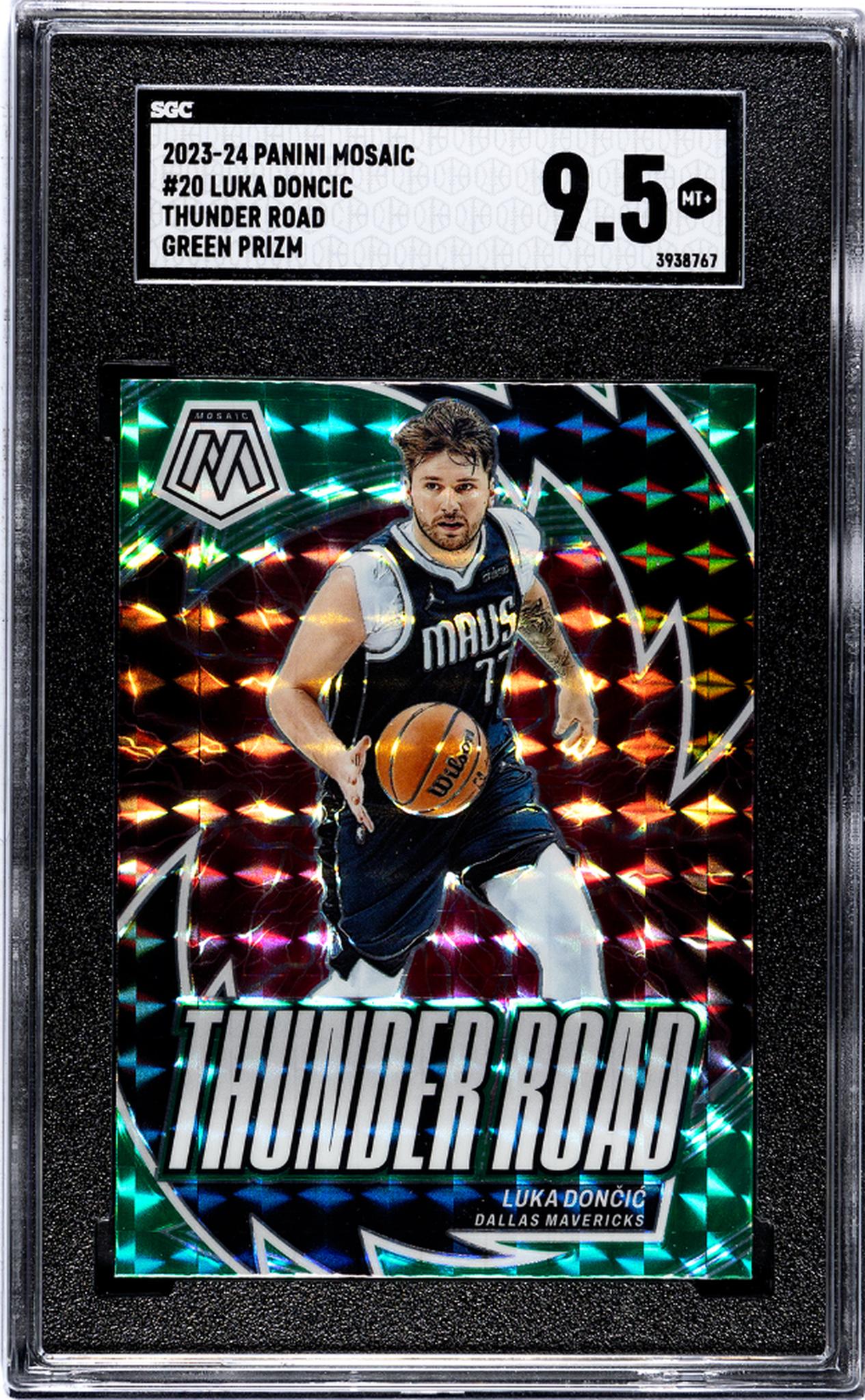 2023-24 Panini Mosaic #20 Luka Doncic Thunder Road Green Prizm SGC 9.5