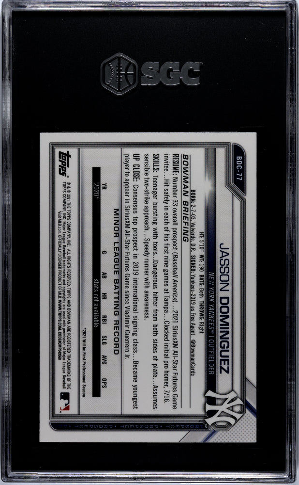 2021 Bowman Chrome Draft #BDC-77 Jasson Dominguez Sparkle Refractor SGC 10