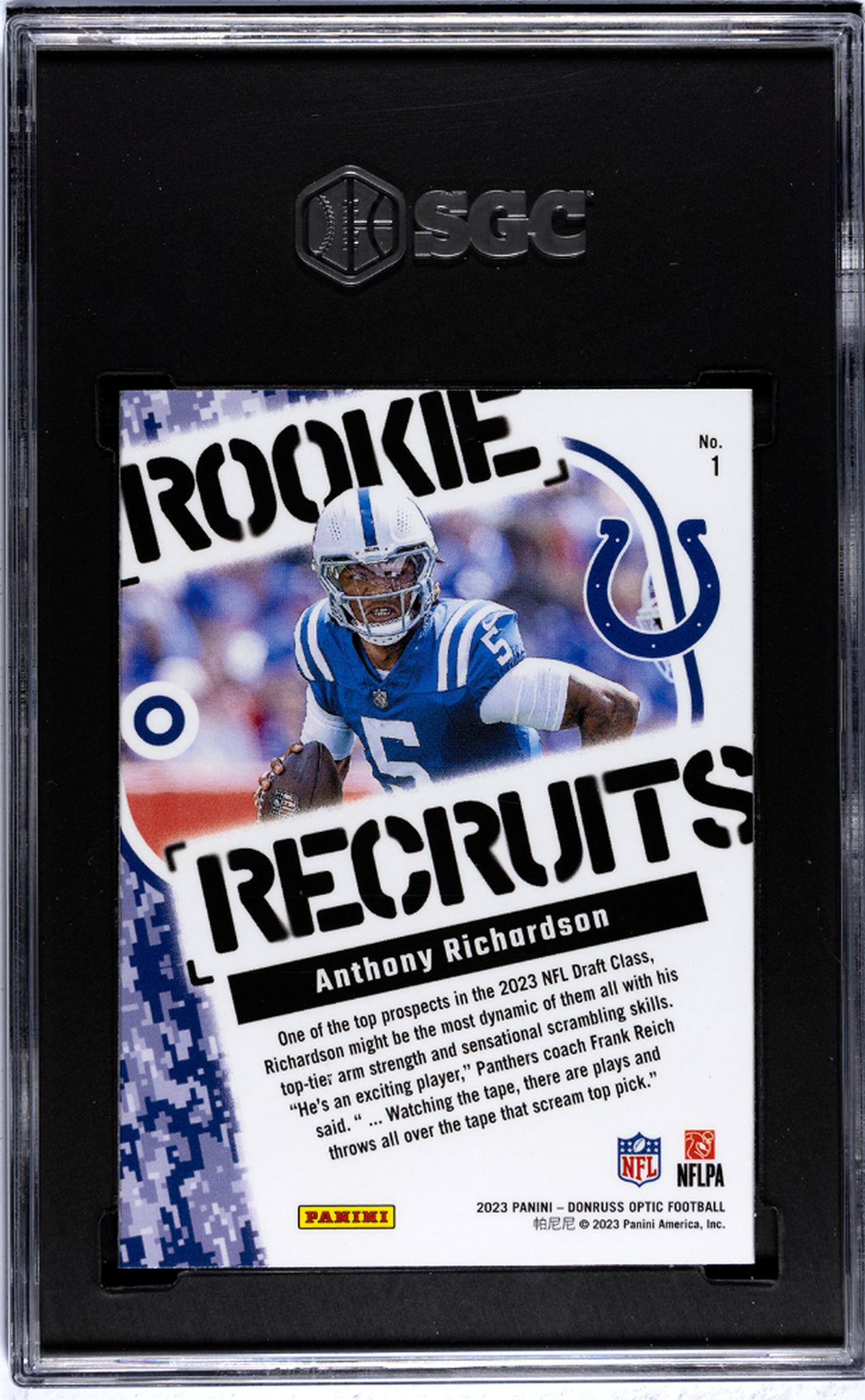 2023 Donruss Optic #1 Anthony Richardson Rookie Recruits SGC 8.5