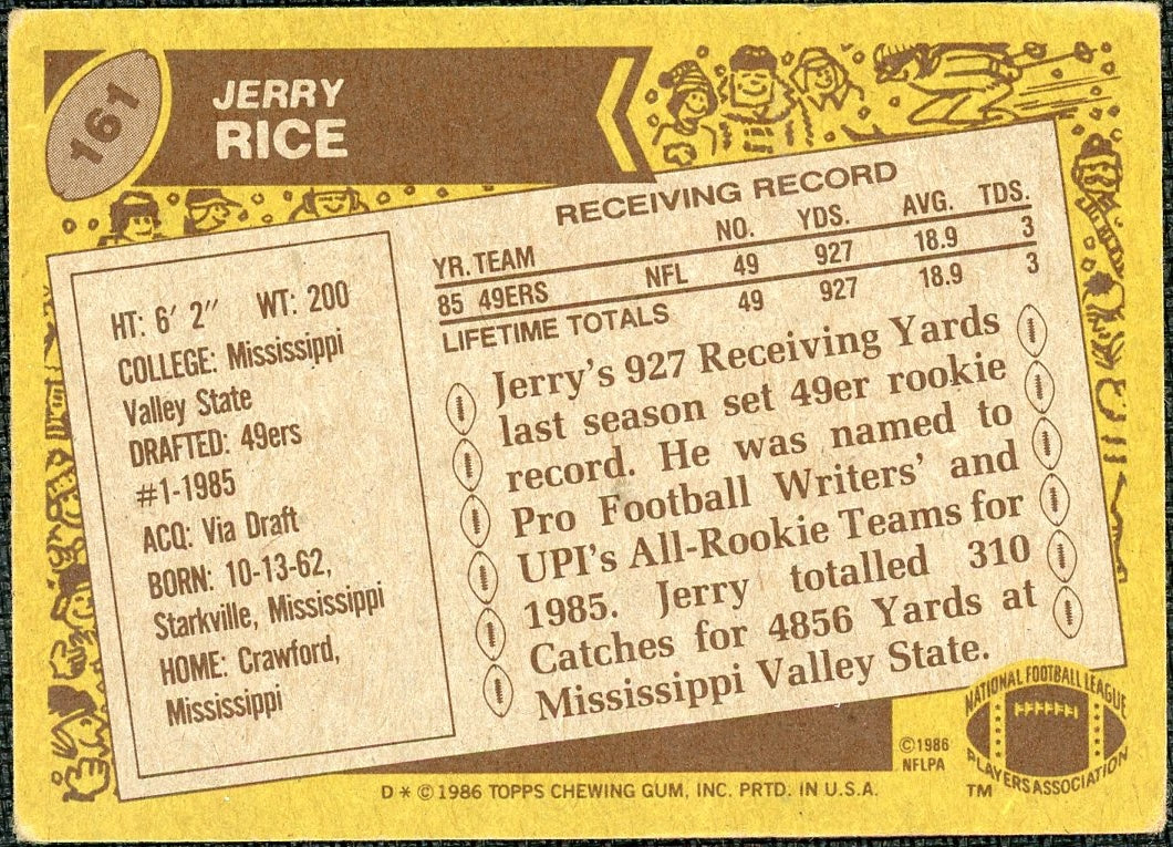 1986 Topps 161 Jerry Rice Rookie