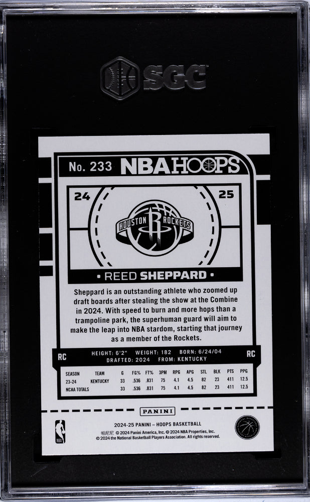 2024-25 Panini Hoops Reed Sheppard #233 RC SGC 9.5