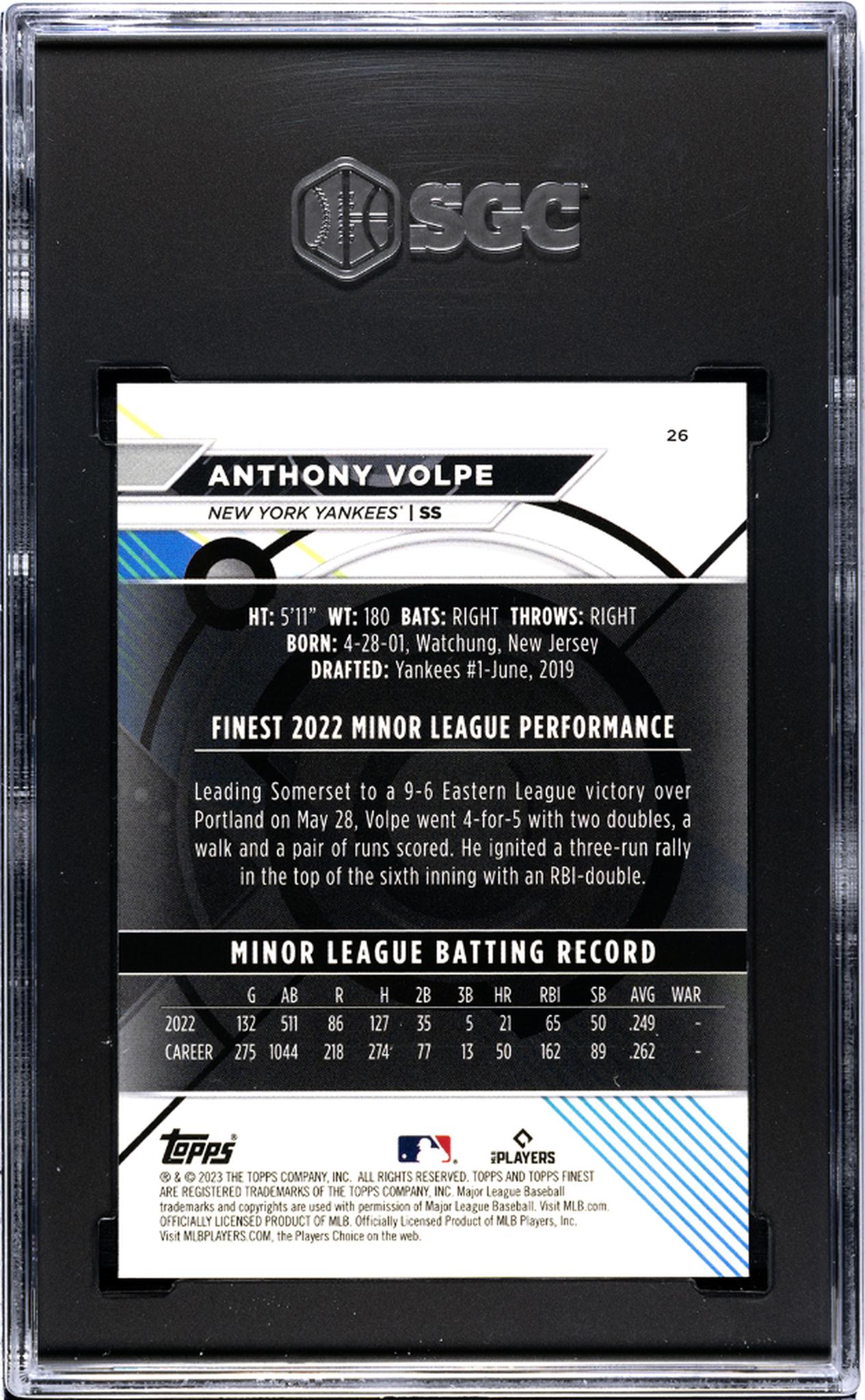 2023 Topps Finest #26 Anthony Volpe SGC 10