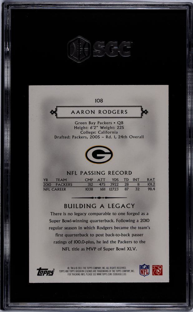 2011 Topps Gridiron Legends Aaron Rodgers #108 SGC 8.5