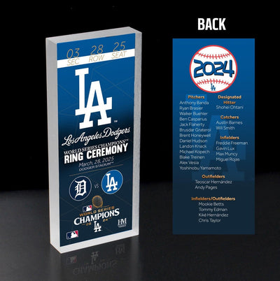 Highland Mint Dodgers 2024 World Series Champions Ring Ceremony Acrylic BlocKart