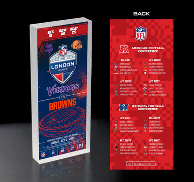 Highland Mint Minnesota Vikings vs. Cleveland Browns 2025 London Game Acrylic Ticket BlocKart