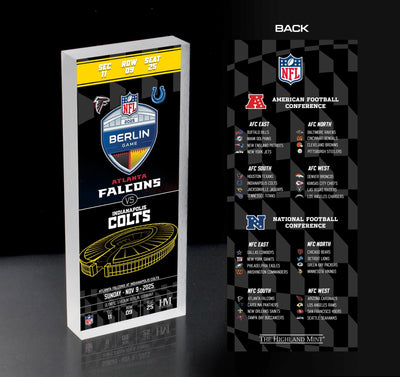 Highland Mint Atlanta Falcons vs. Indianapolis Colts 2025 Berlin International Game Ticket BlocKart