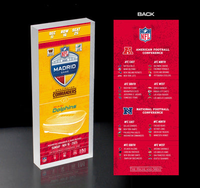 Highland Mint Washington Commanders vs. Miami Dolphins 2025 Madrid International Game Ticket BlocKart