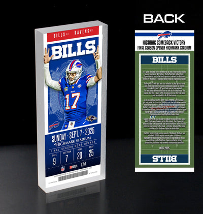 Highland Mint Buffalo Bills 2025 Week 1 Commemorative Acrylic Ticket Block