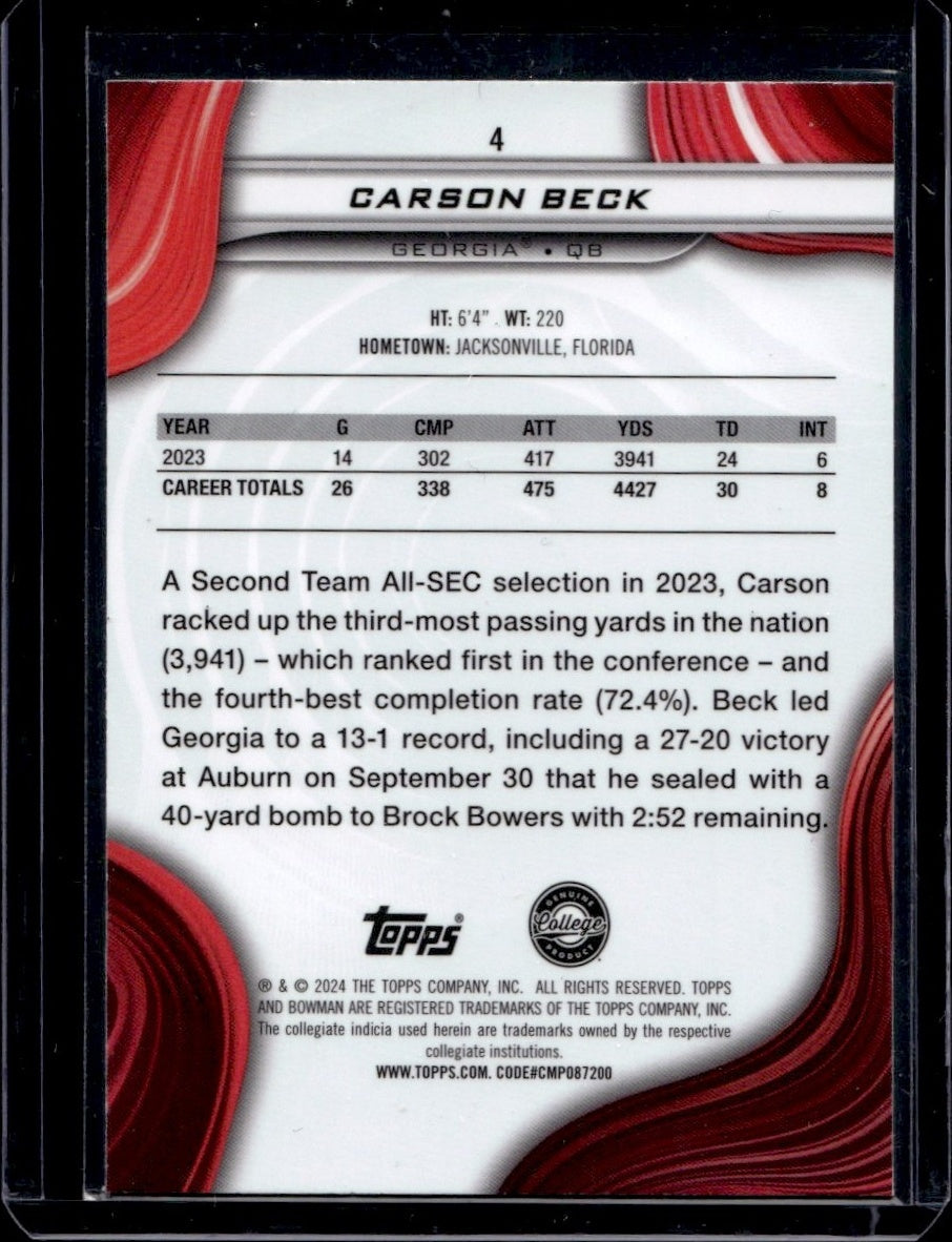 2024 Bowman Best #4 Carson Beck Georgia