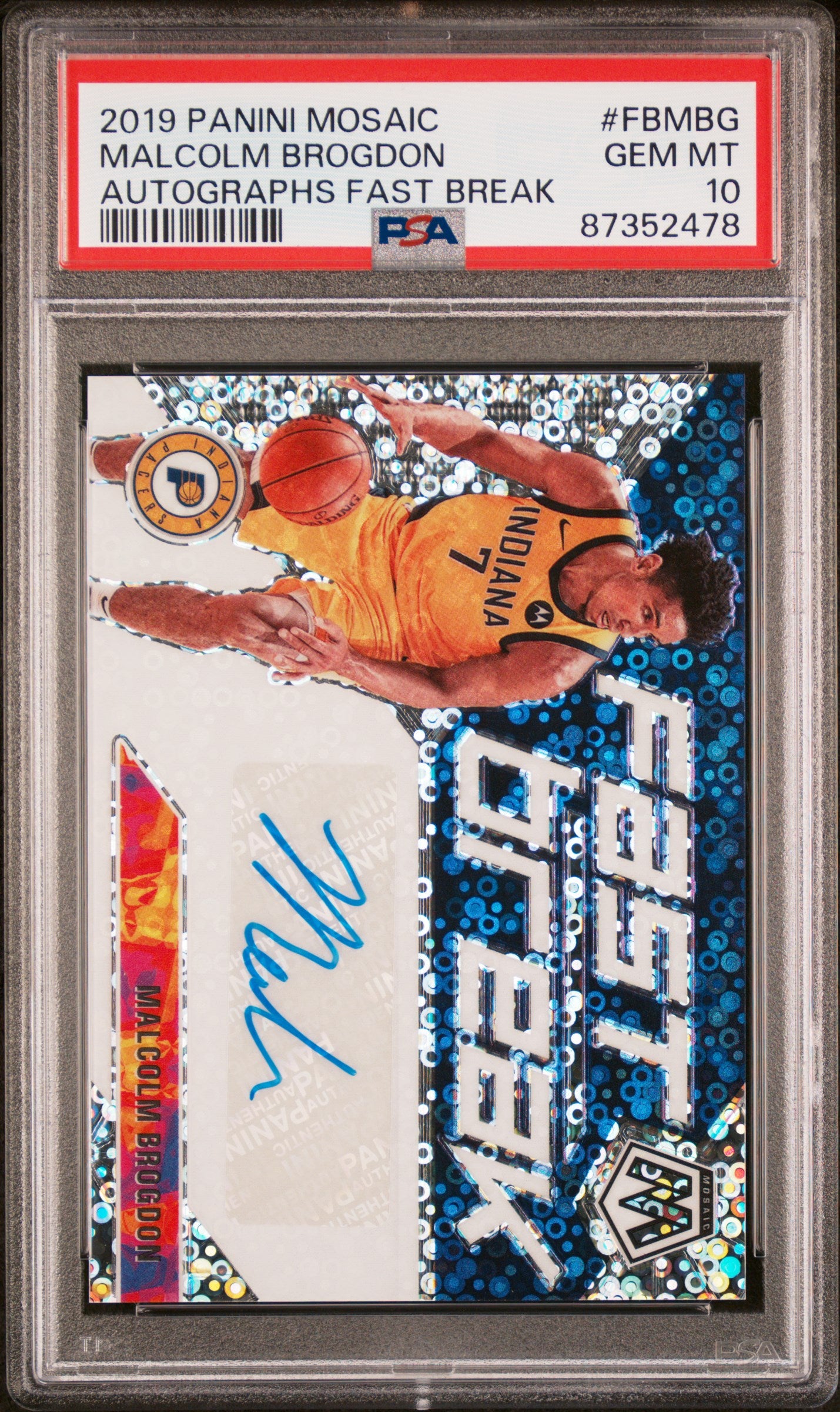 2019 Panini Mosaic Fast Break Malcolm Brogdon #FBMBG Auto PSA 10