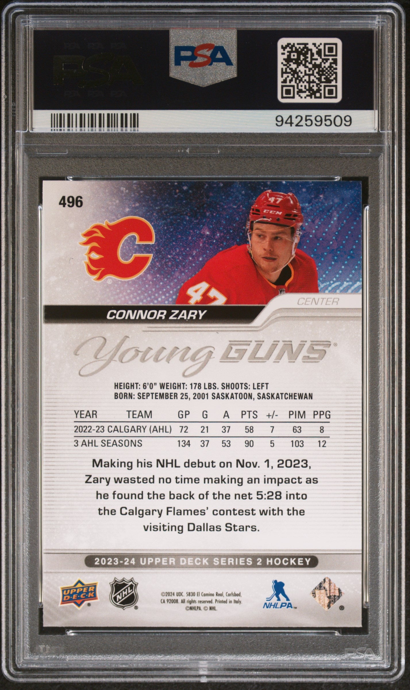 2023 Upper Deck Outburst Connor Zary #496 PSA 9