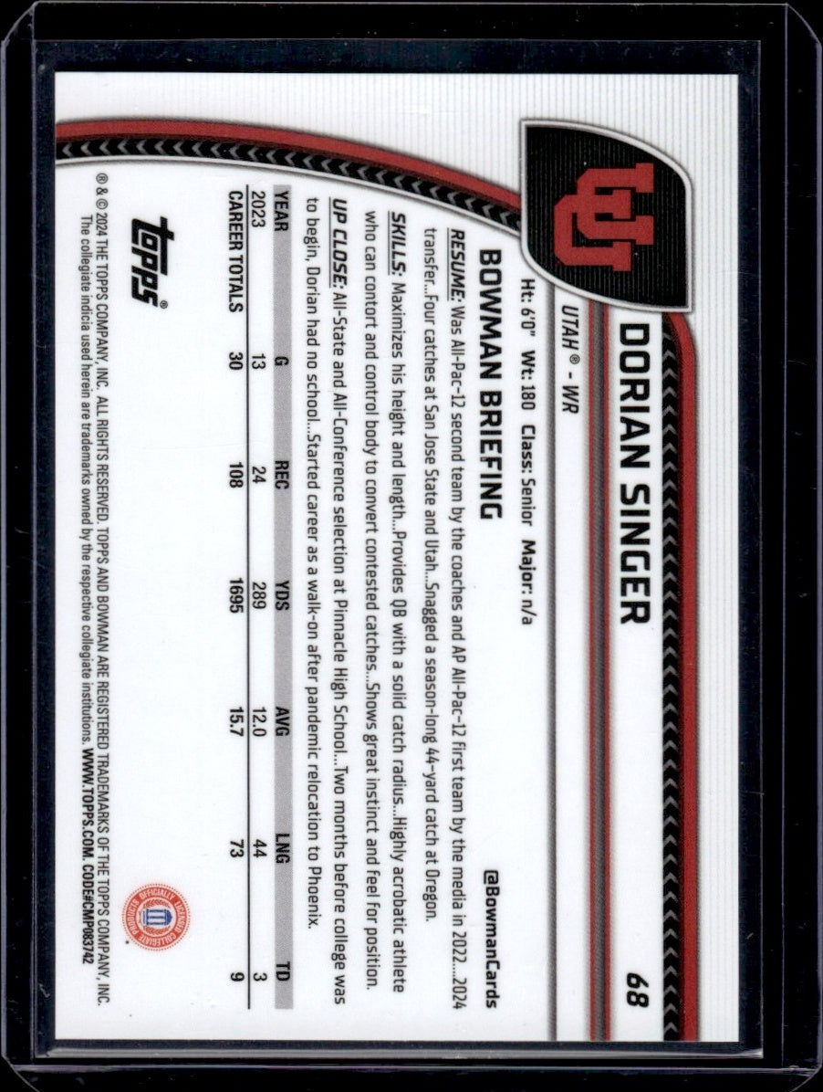 2023 Bowman Chrome #68 Dorian Singer /48 Utah