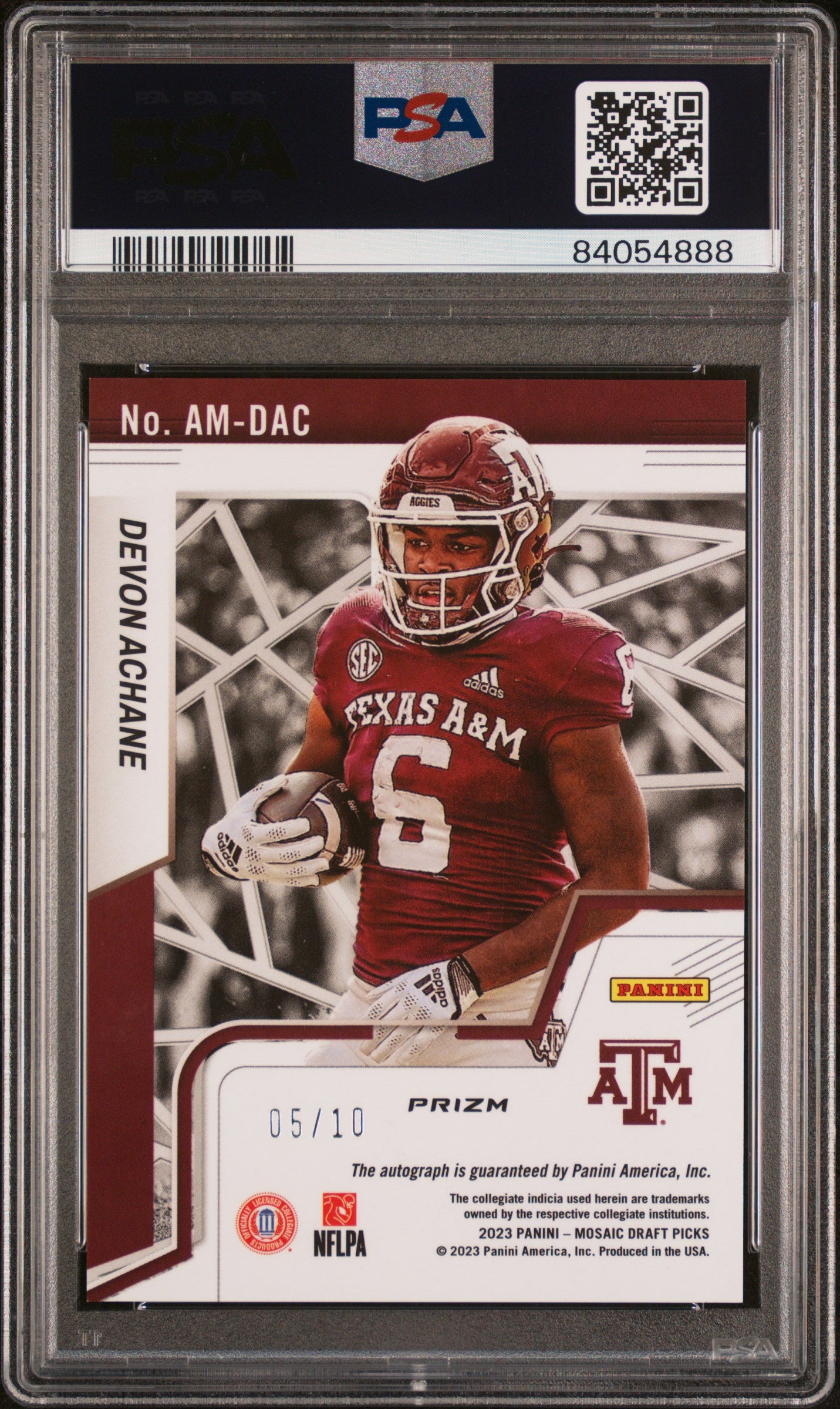 2023 Panini Mosaic Draft Picks Gold De'Von Achane #AMDAC Auto /10 PSA 10