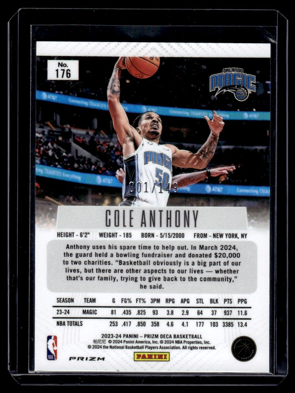 2023 Panini Prizm Deca #176 Cole Anthony Blue  /149