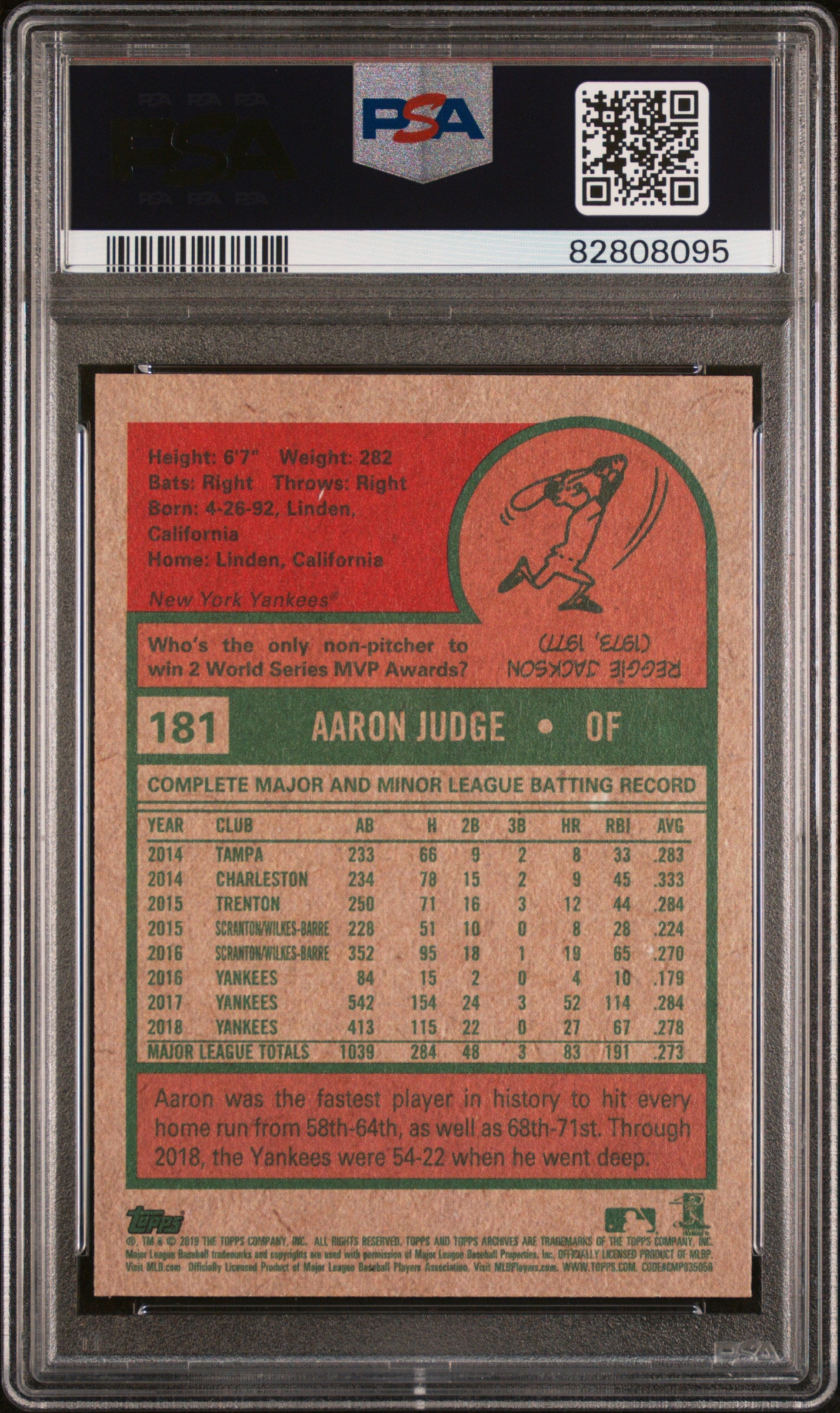 2019 Topps Archives Aaron Judge #181 PSA 10