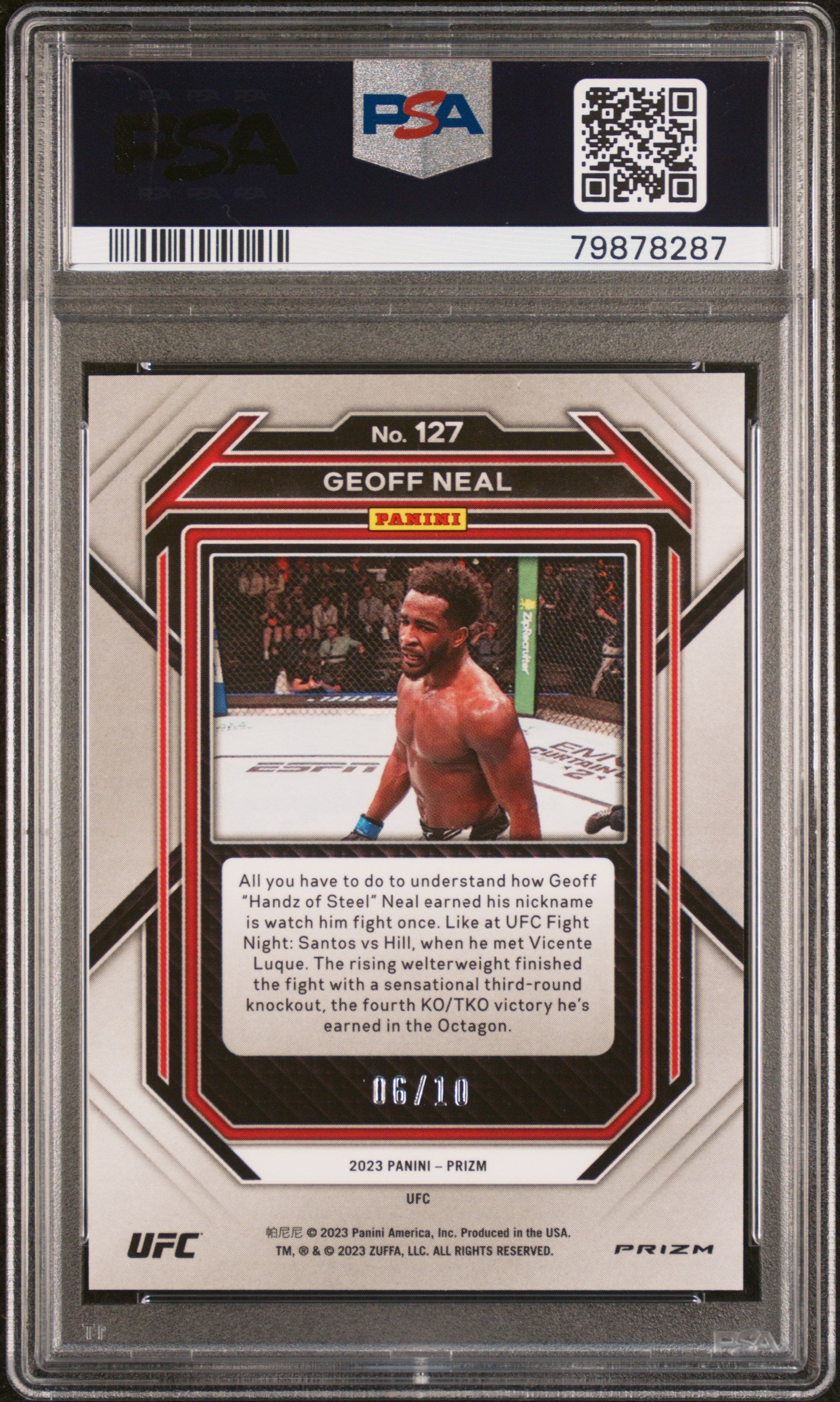 2023 Panini Prizm UFC Blue Shimmer Fotl Geoff Neal /10 PSA 10