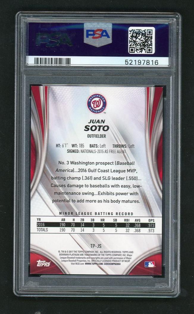2017 Bowman Platinum Top Prospects Purple Juan Soto #TPJS /250 PSA 8