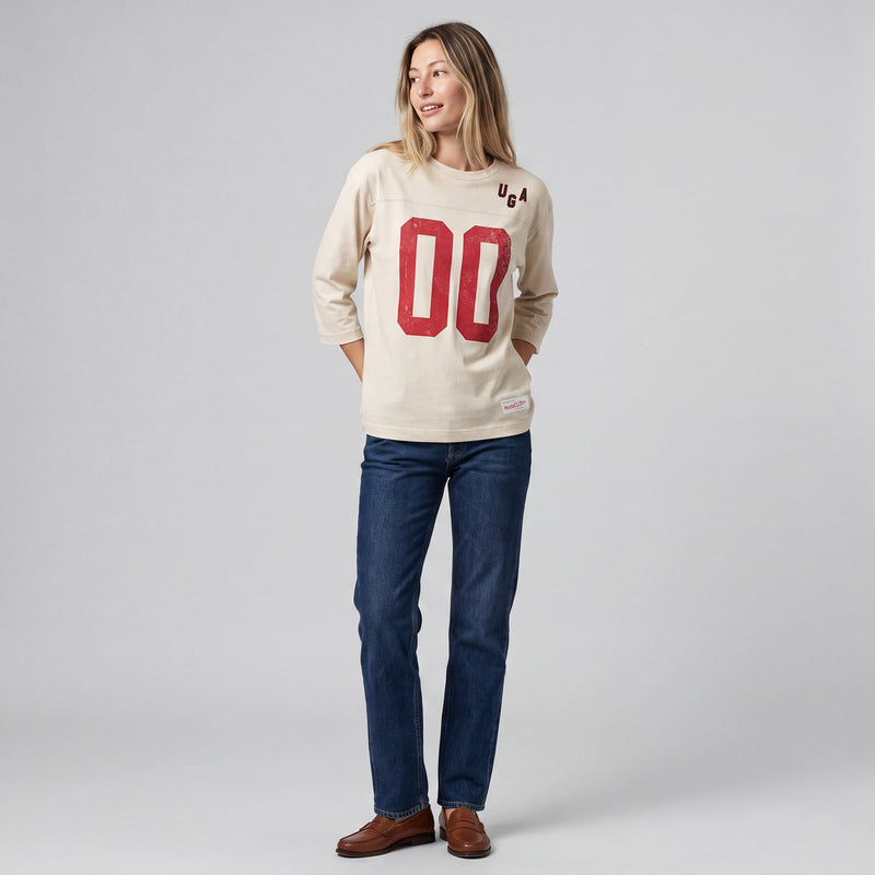 Georgia Bulldogs Mitchell & Ness Women's Retro Roots Oversized 3/4-Sleeve T-Shirt - Cream
