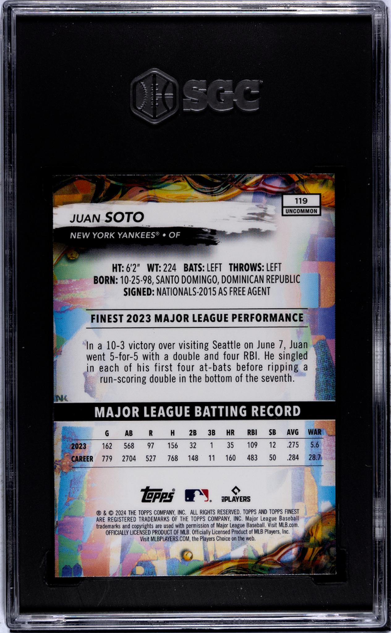 2024 Topps Finest #119 Juan Soto Uncommon SGC 10