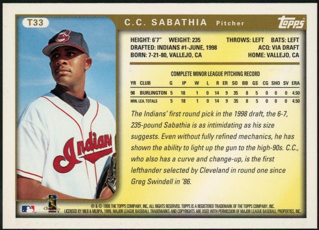 1999 Topps Traded T33 C.C. Sabathia Certified Autograph