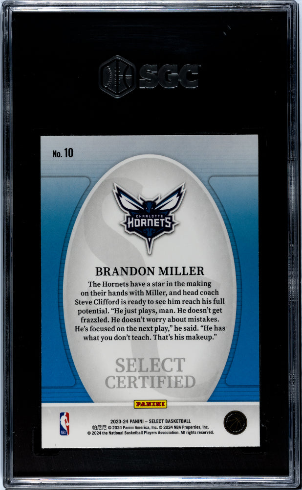 2023-24 Panini Select #10 Brandon Miller Select Certified SGC 9.5