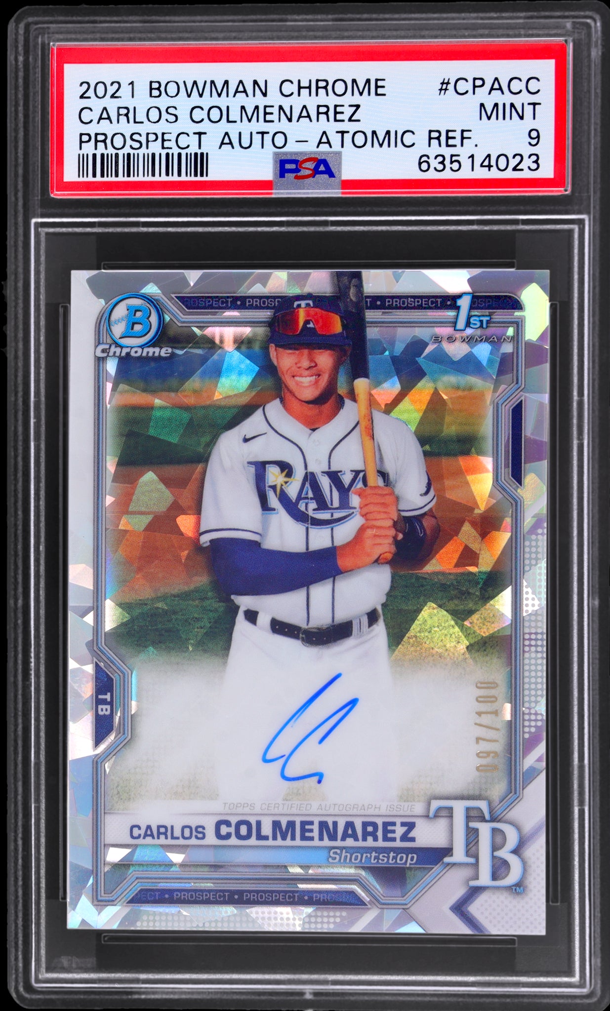 2021 Bowman Chrome Prospect Auto Atomic Refractor Carlos Colmenarez /100 PSA 9