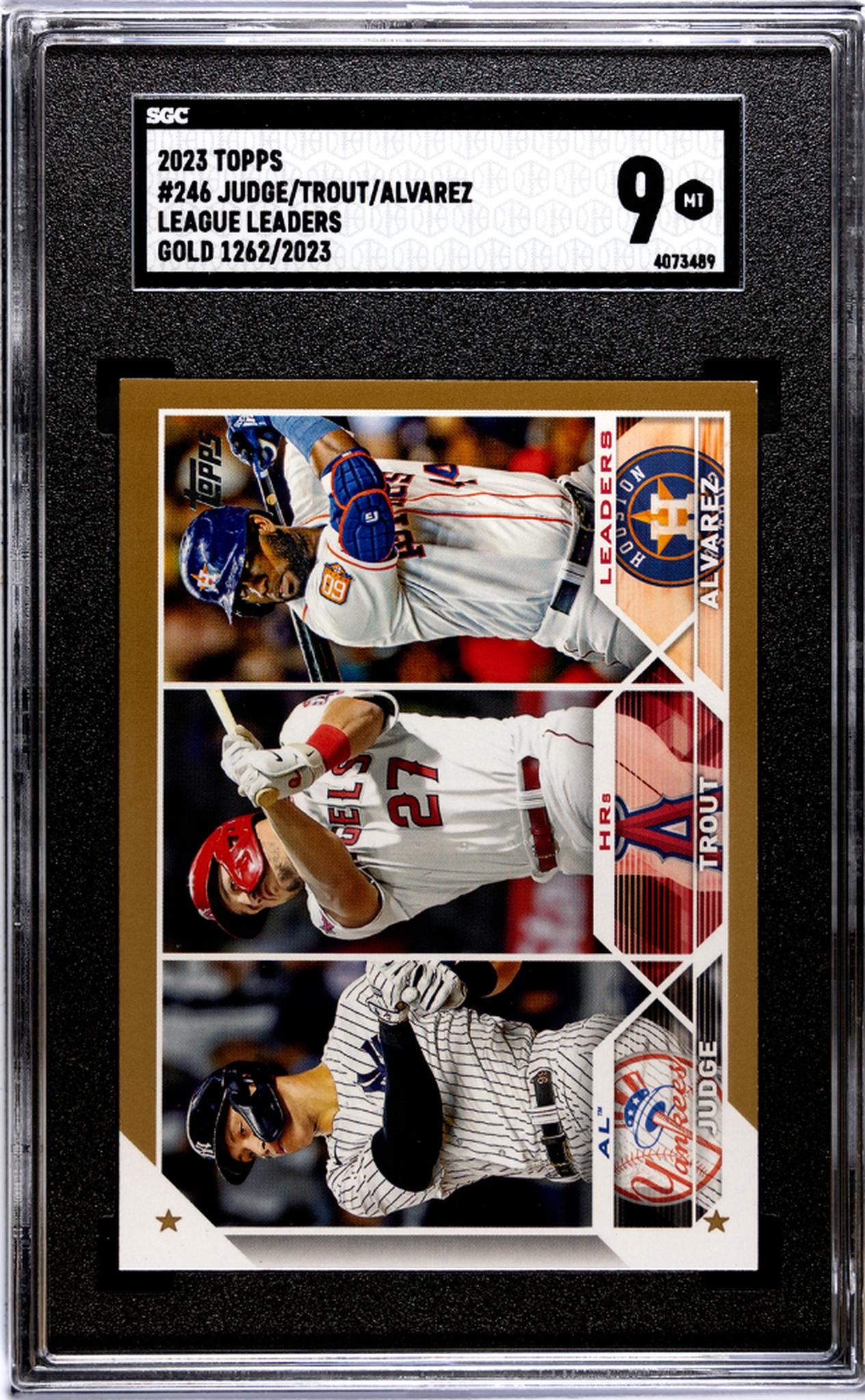 2023 Topps #246 Judge/Trout/Alvarez Lg. Leaders, Gold /2023 SGC 9