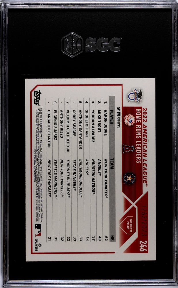 2023 Topps #246 Judge/Trout/Alvarez Lg. Leaders, Gold /2023 SGC 9