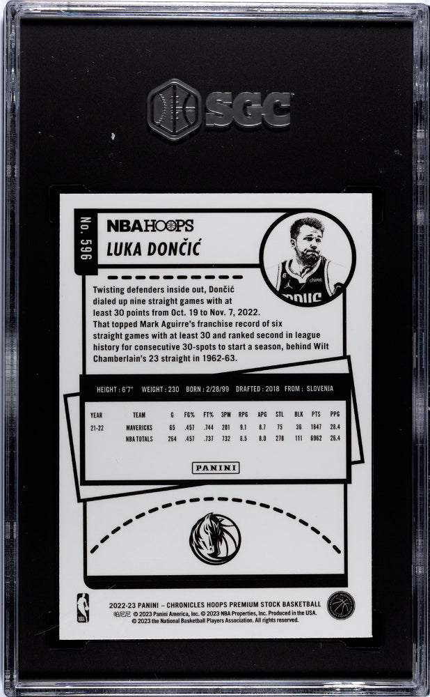 2022-23 Panini Chronicles Hoops Premium Luka Doncic #596 SGC 8.5