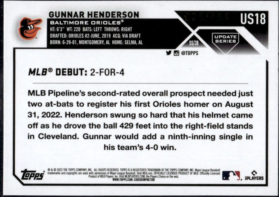 2023 Topps Update Series #US18 Gunnar Henderson Green Foil