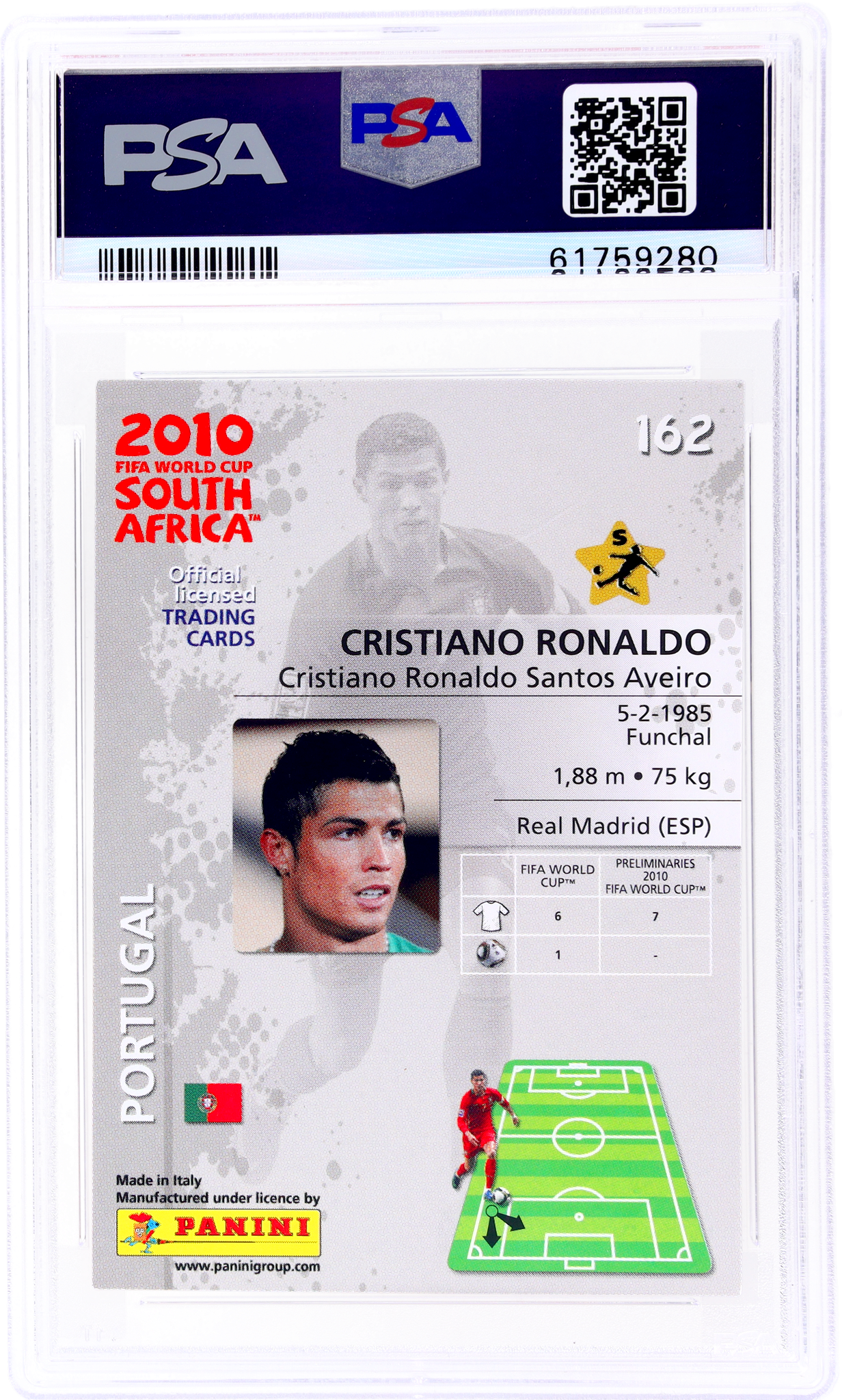 2010 Panini Fifa World Cup #162 Cristiano Ronaldo PSA 10