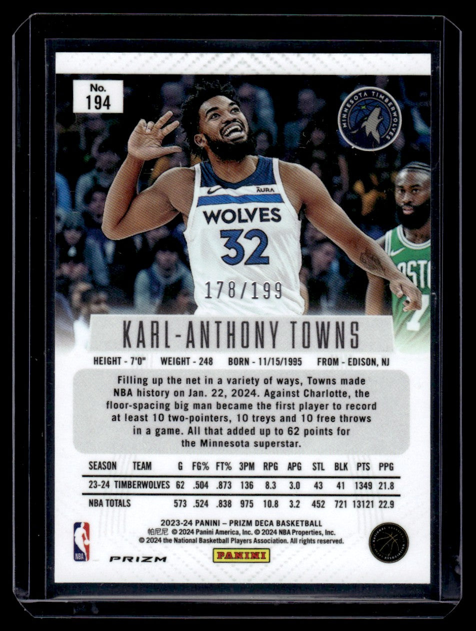 2023 Panini Prizm Deca #194 Karl-Anthony Towns Red /199