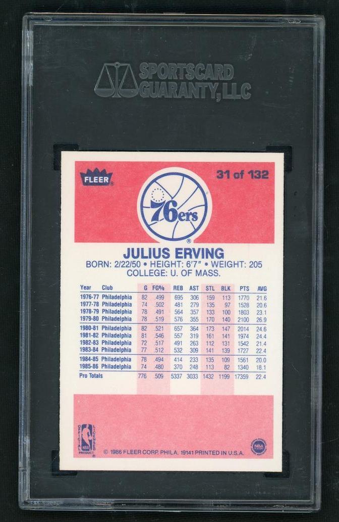 1986 Fleer 31 Julius Erving 31 SGC 84 NM 76ers
