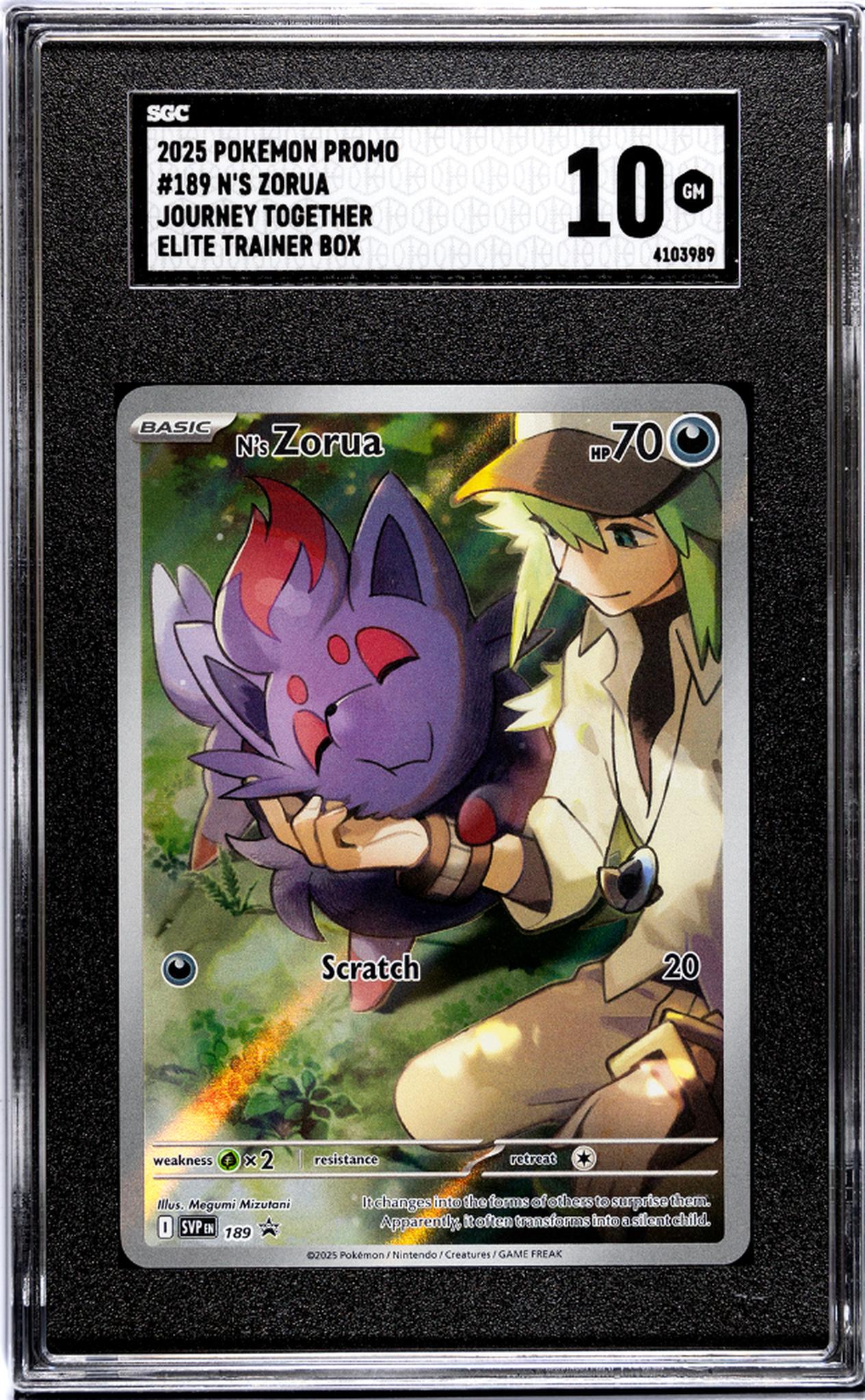 2025 Pokemon Promo #189 N's Zorua Journey Together Elite Trainer Box SGC 10