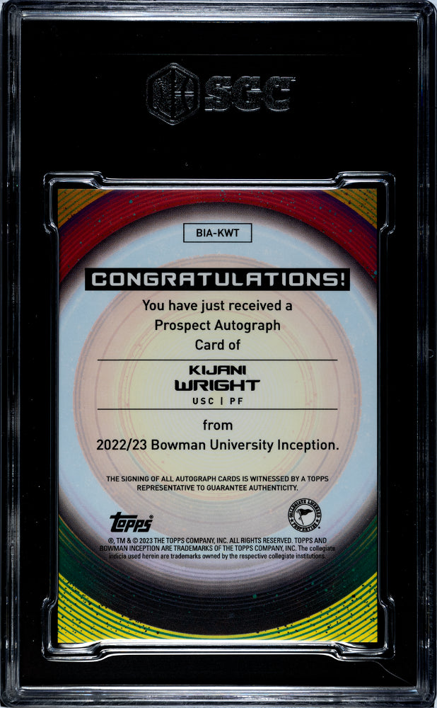 2022-23 Bowman University Inception #BIA-KWT Kijani Wright Auto. Fuchsia Foil 45/75 SGC 10