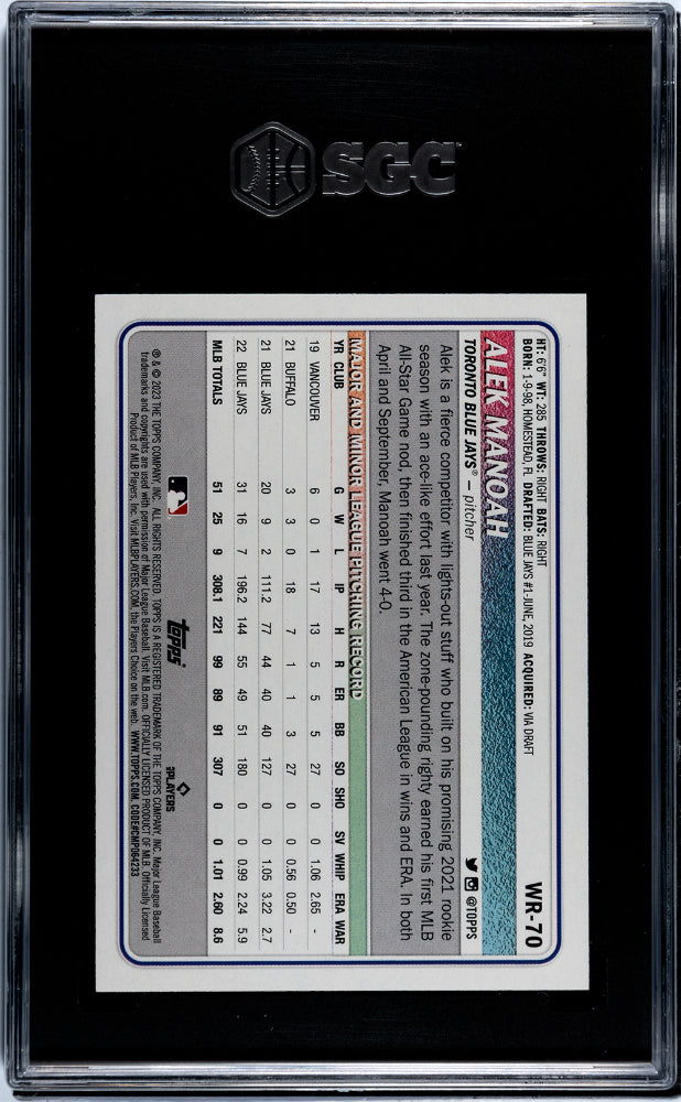 2023 Topps Big League #WR-70 Alek Manoah Wrapper Redemption /99 SGC 9.5
