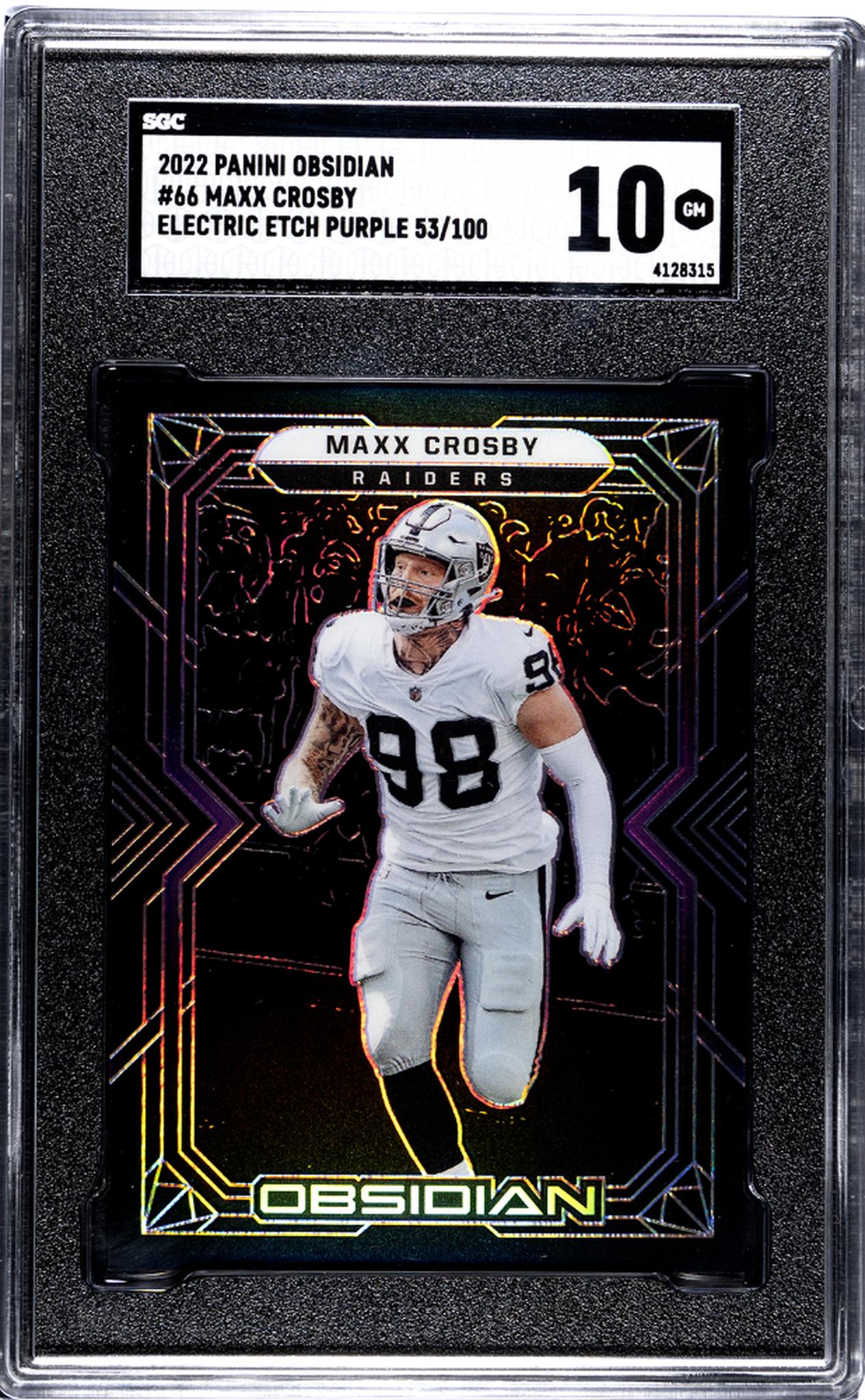 2022 Panini Obsidian #66 Maxx Crosby Electric Etch Purple /100 SGC 10