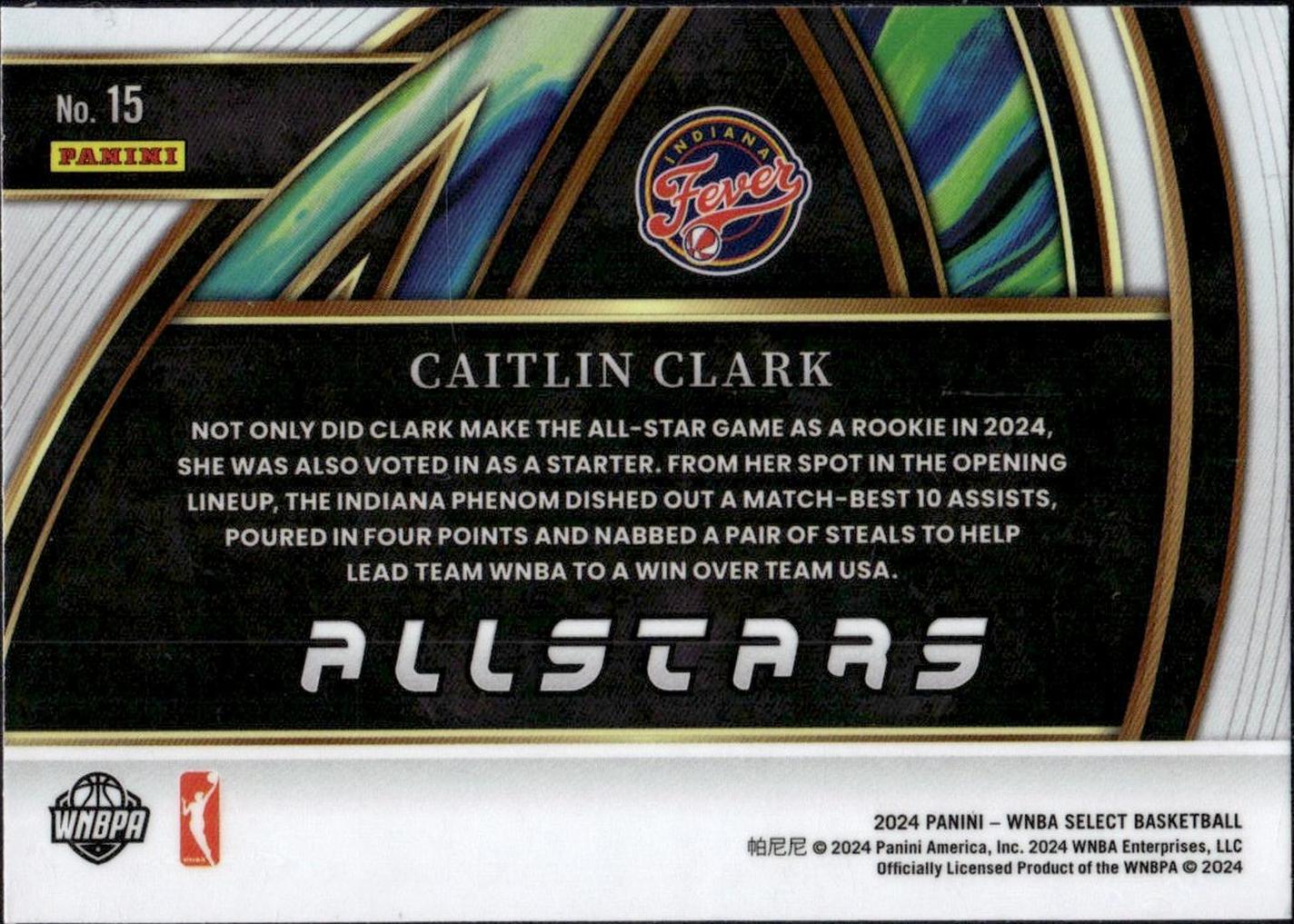 2024 Panini Select #15 Caitlin Clark Allstars Rookie Indiana Fever