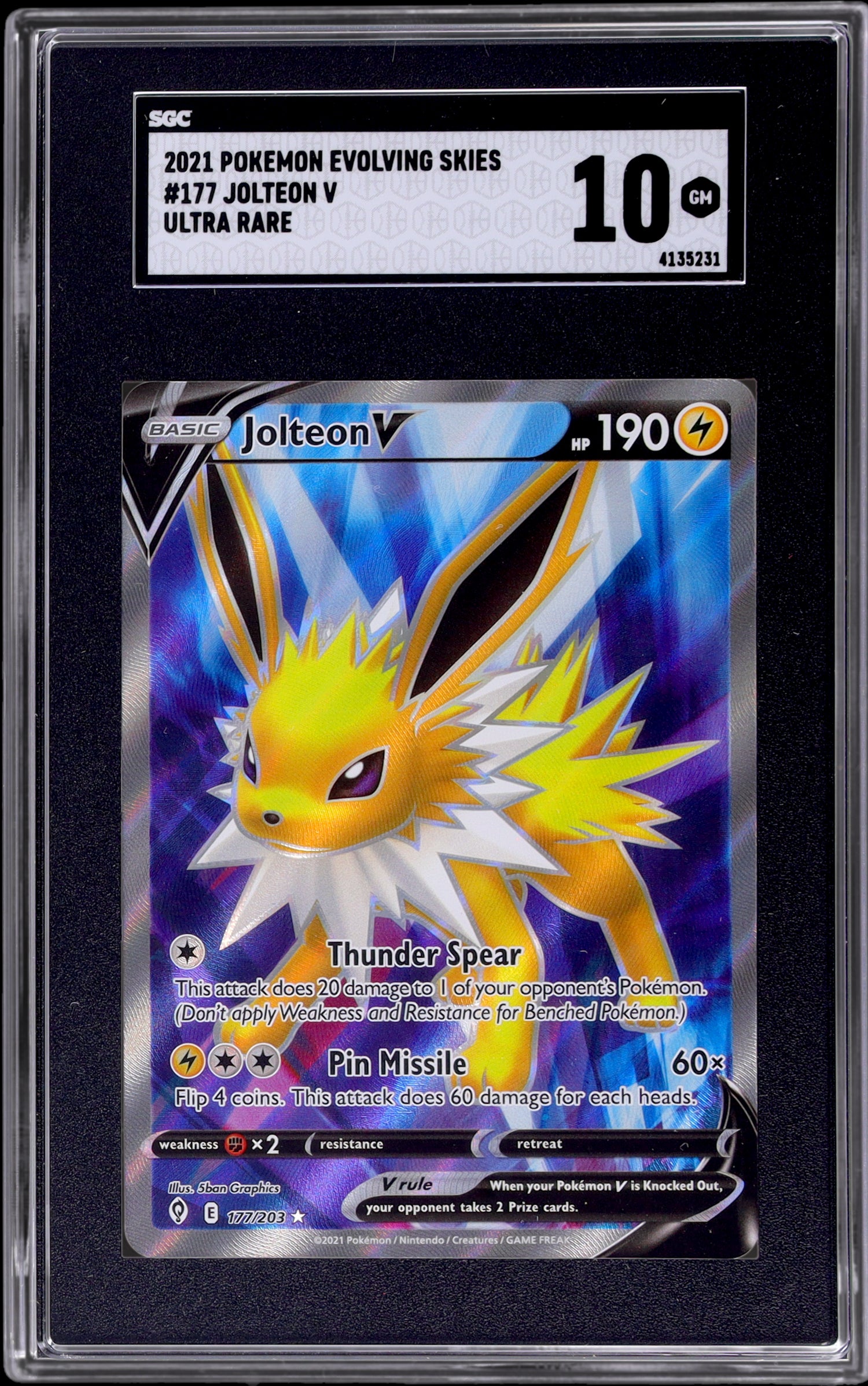 2021 Pokemon Evolving Skies #177 Jolteon V Ultra Rare SGC 10