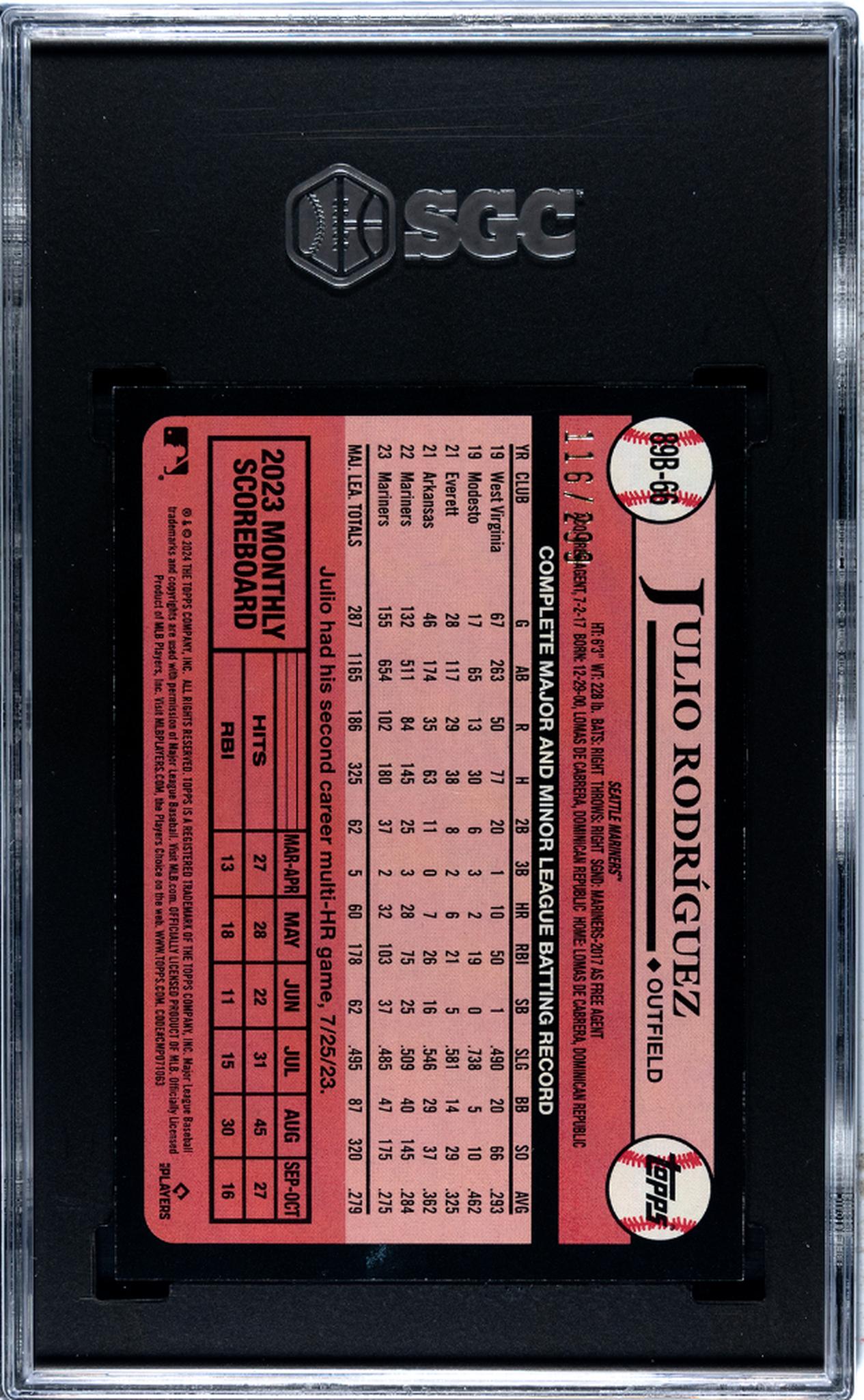 2024 Topps '89 Design Black Julio Rodriguez #89B-66 /299 SGC 8
