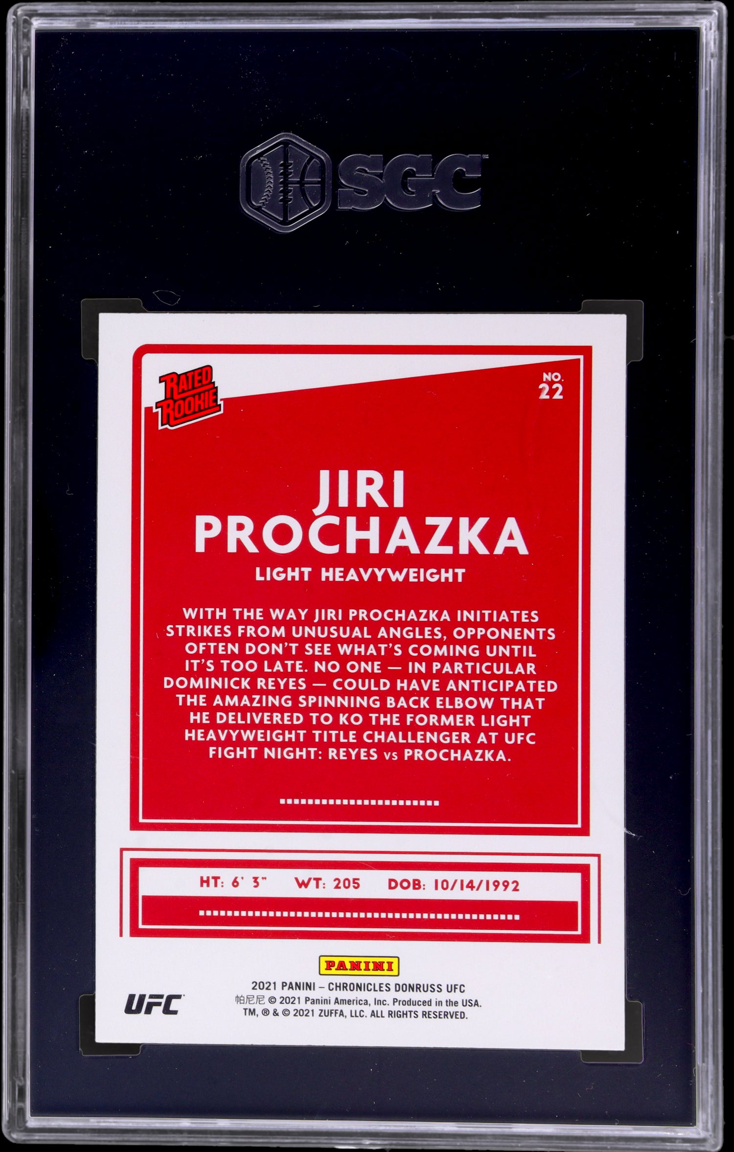 2021 Panini Chronicles UFC Donruss Asia Jiri Prochazka #22 RC SGC 9.5