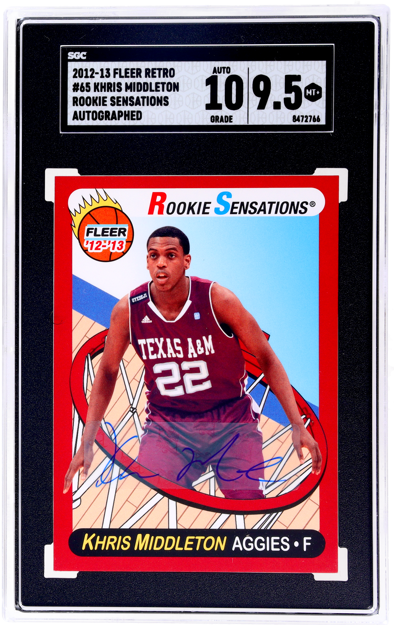 2012-13 Fleer Retro #65 Khris Middleton Rookie Sensations Auto. SGC 9.5