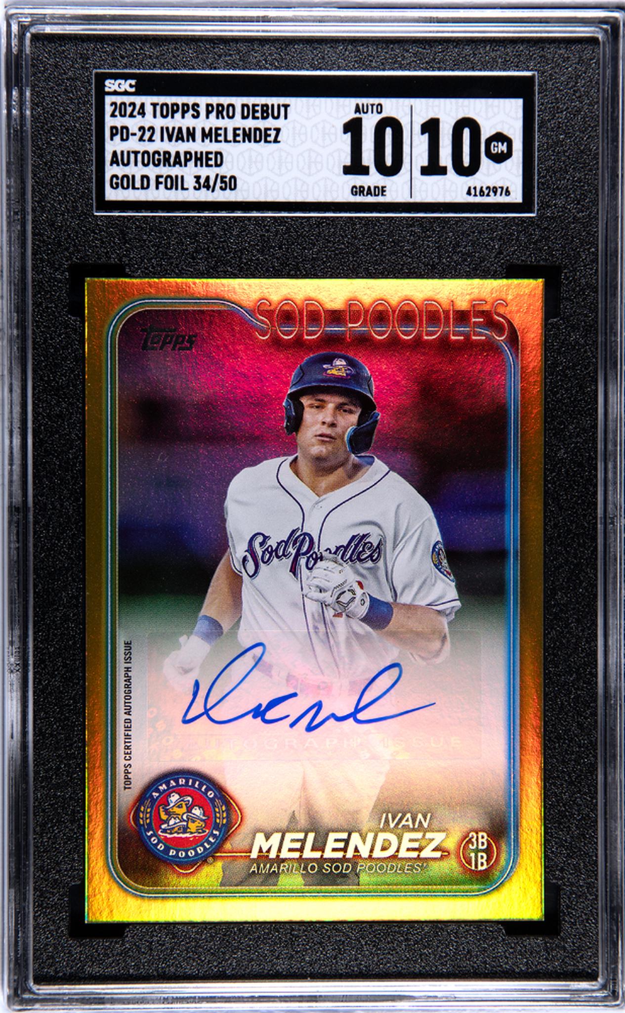 2024 Topps Pro Debut #PD-22 Ivan Melendez Auto. Gold Foil 34/50 SGC 10