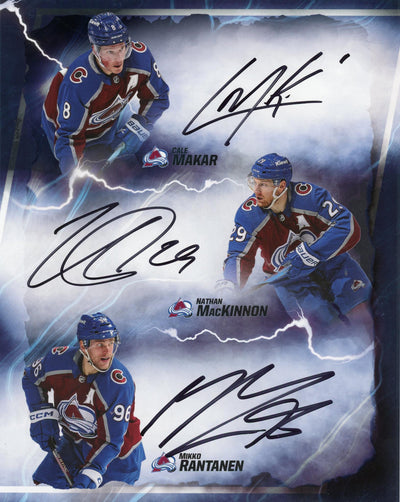 2023 Upper Deck Emanate Cale Makar/Nathan MacKinnon/Mikko Rantanen Triple Auto /10