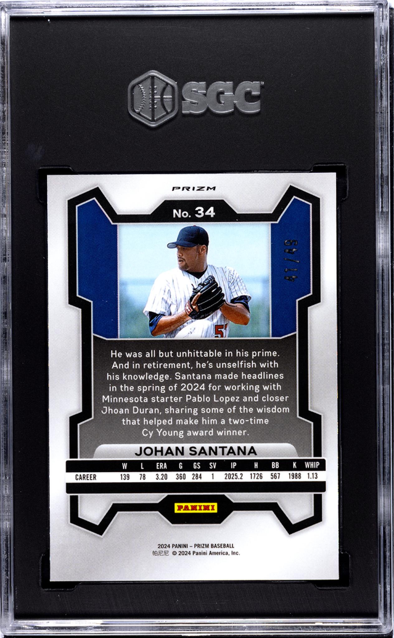 2024 Panini Prizm #34 Johan Santana Orange Wave Prizm 41/49 SGC 10